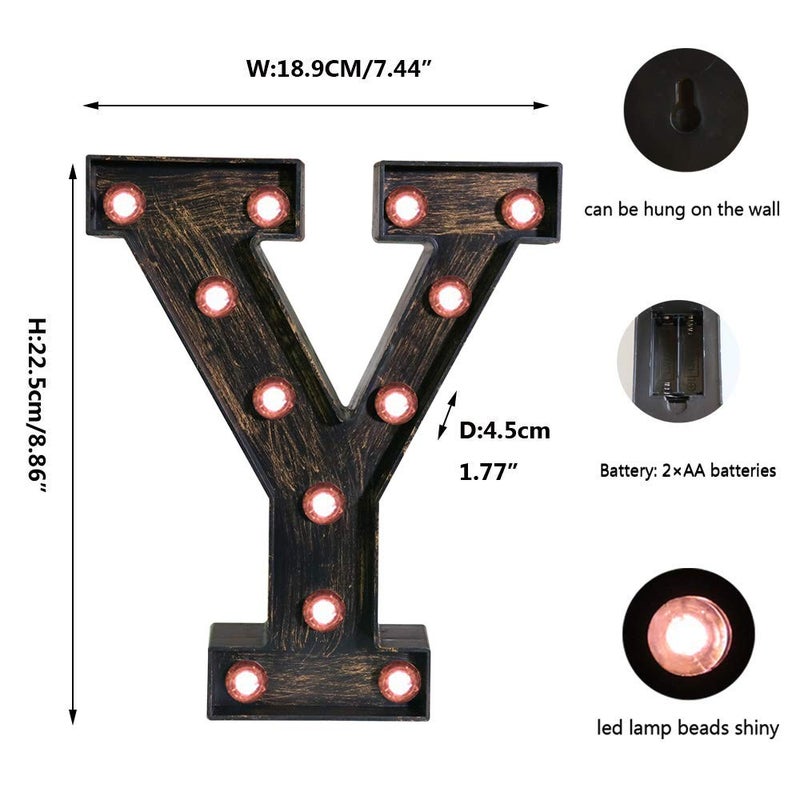 OYCBUZO Golden Black Led Marquee Letter - Industrial, Vintage Style Light Up Alphabet Letter Sign for Cafe Wedding Birthday Party Christmas Lamp Home Bar Initials Decor - Y - Image 5